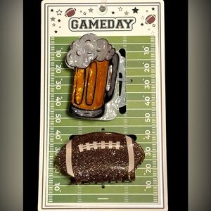 NWT•Game Day Football🏈 and Beer Mug🍺 Hair Clip Set